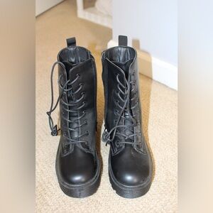 Black Lace-Up Platform Combat Boots